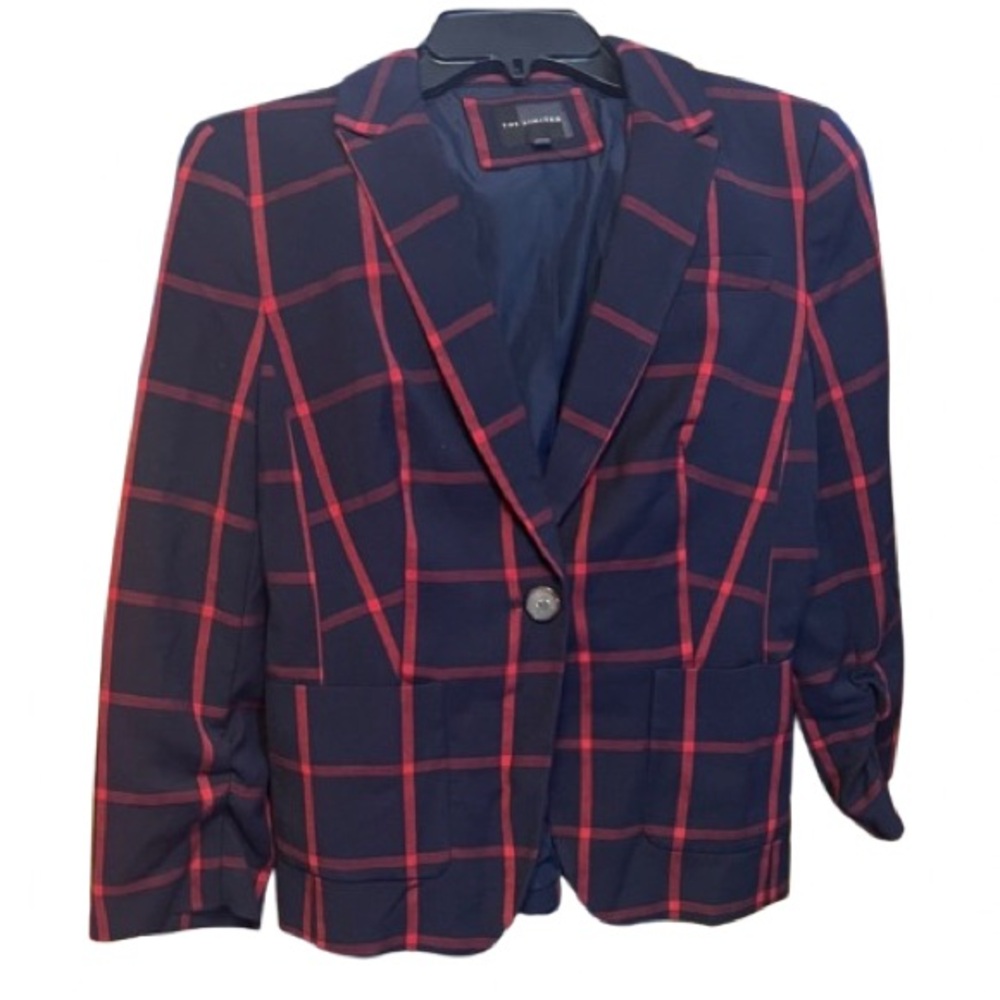 NWOT The Limited Navy and Red Checkered Blazer - Picture 6 of 6